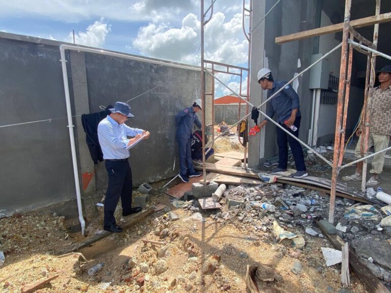 Inspecting the construction site of Mr. JIANG ZHICHAO's factory building located at plot number 1011, Hanumean village, Kraing Thanong commune, Bati district, Takeo province